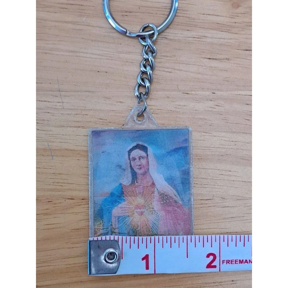 Vintage Lenticular Holographic Keychain Jesus Mary Religious Christian 2-sided
